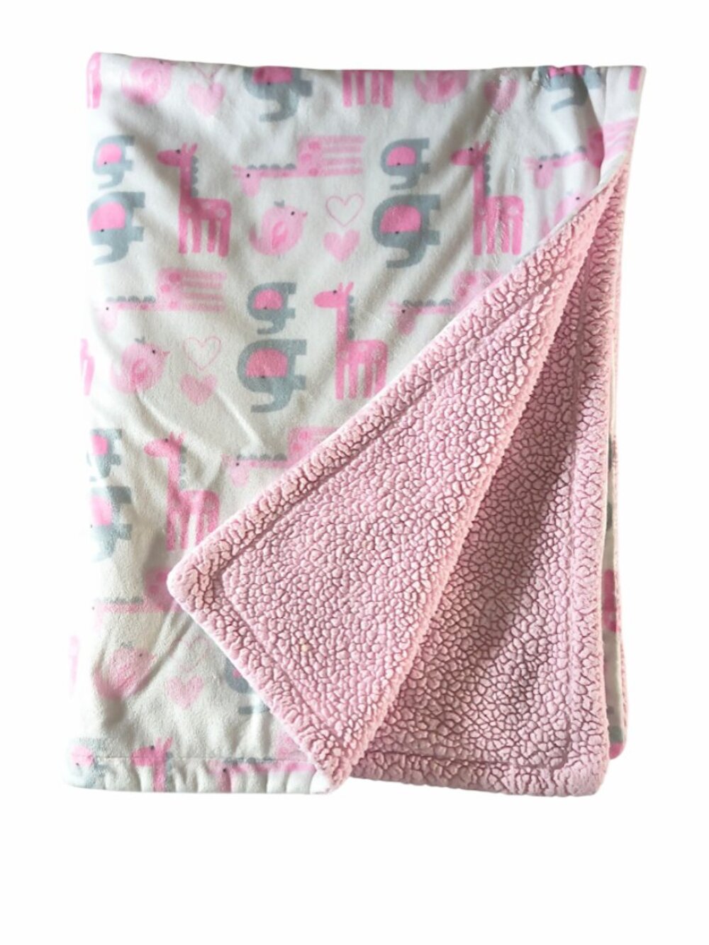 Luvable Friends Elephant Giraffe Bird Heart Sherpa Security Blanket 30" X 39"